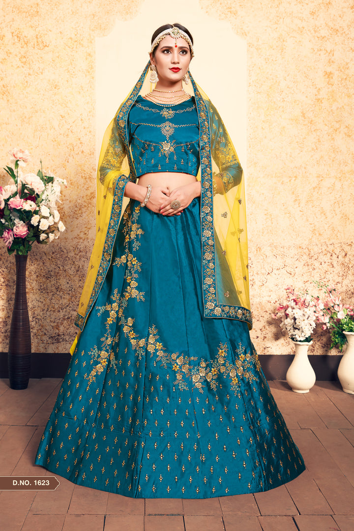 Elegant Satin Lehenga with Embroidered Blouse | Festive Party Lehenga