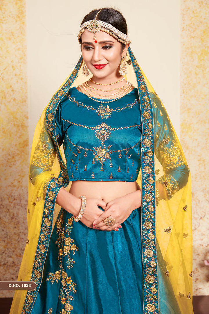 Elegant Satin Lehenga with Embroidered Blouse | Festive Party Lehenga