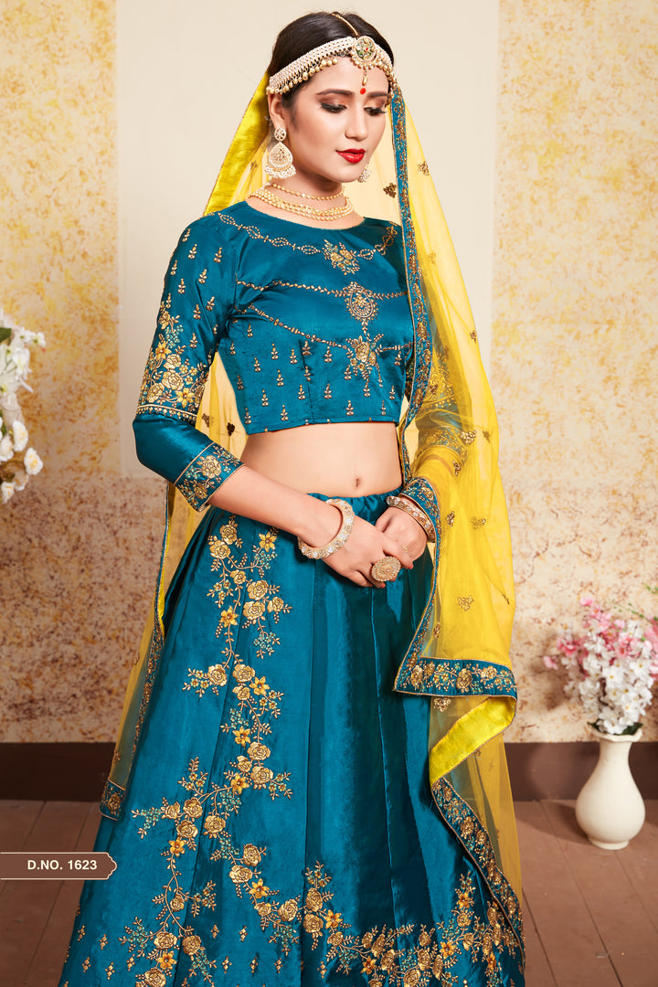 Elegant Satin Lehenga with Embroidered Blouse | Festive Party Lehenga