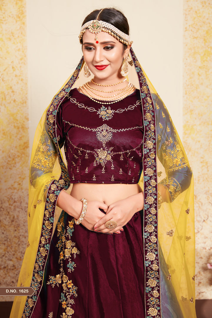 Elegant Satin Lehenga with Embroidered Blouse | Festive Party Lehenga