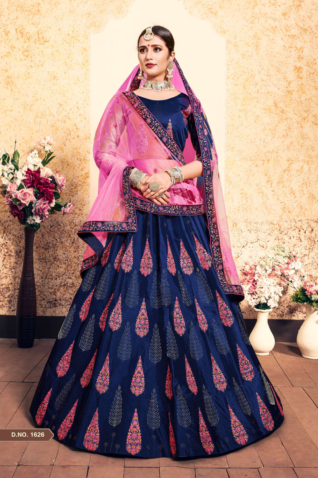 Elegant Satin Lehenga with Embroidered Blouse | Wedding Lehenga