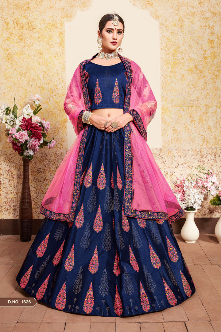 Elegant Satin Lehenga with Embroidered Blouse | Wedding Lehenga