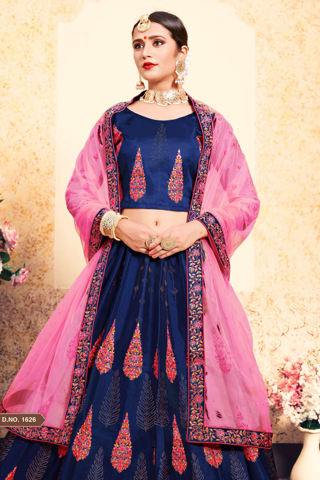 Elegant Satin Lehenga with Embroidered Blouse | Wedding Lehenga