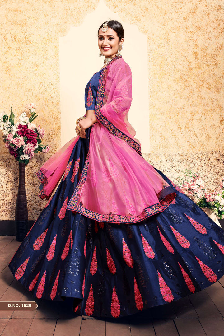 Elegant Satin Lehenga with Embroidered Blouse | Wedding Lehenga