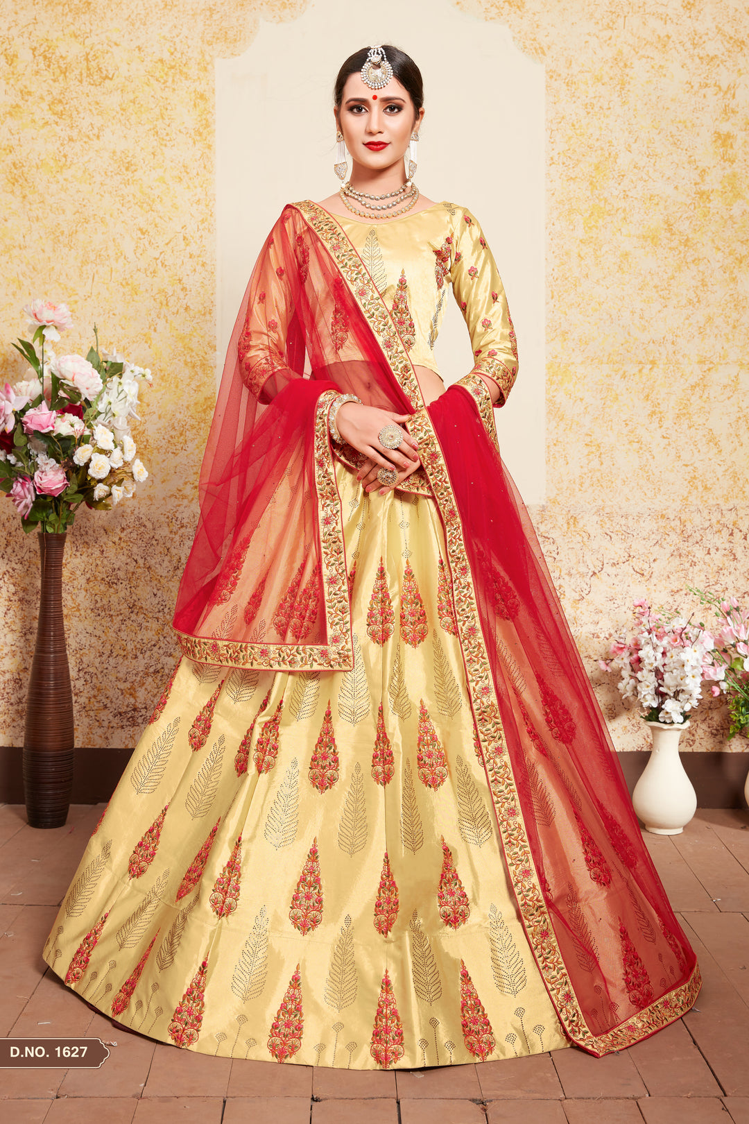 Elegant Satin Lehenga with Embroidered Blouse | Wedding Lehenga