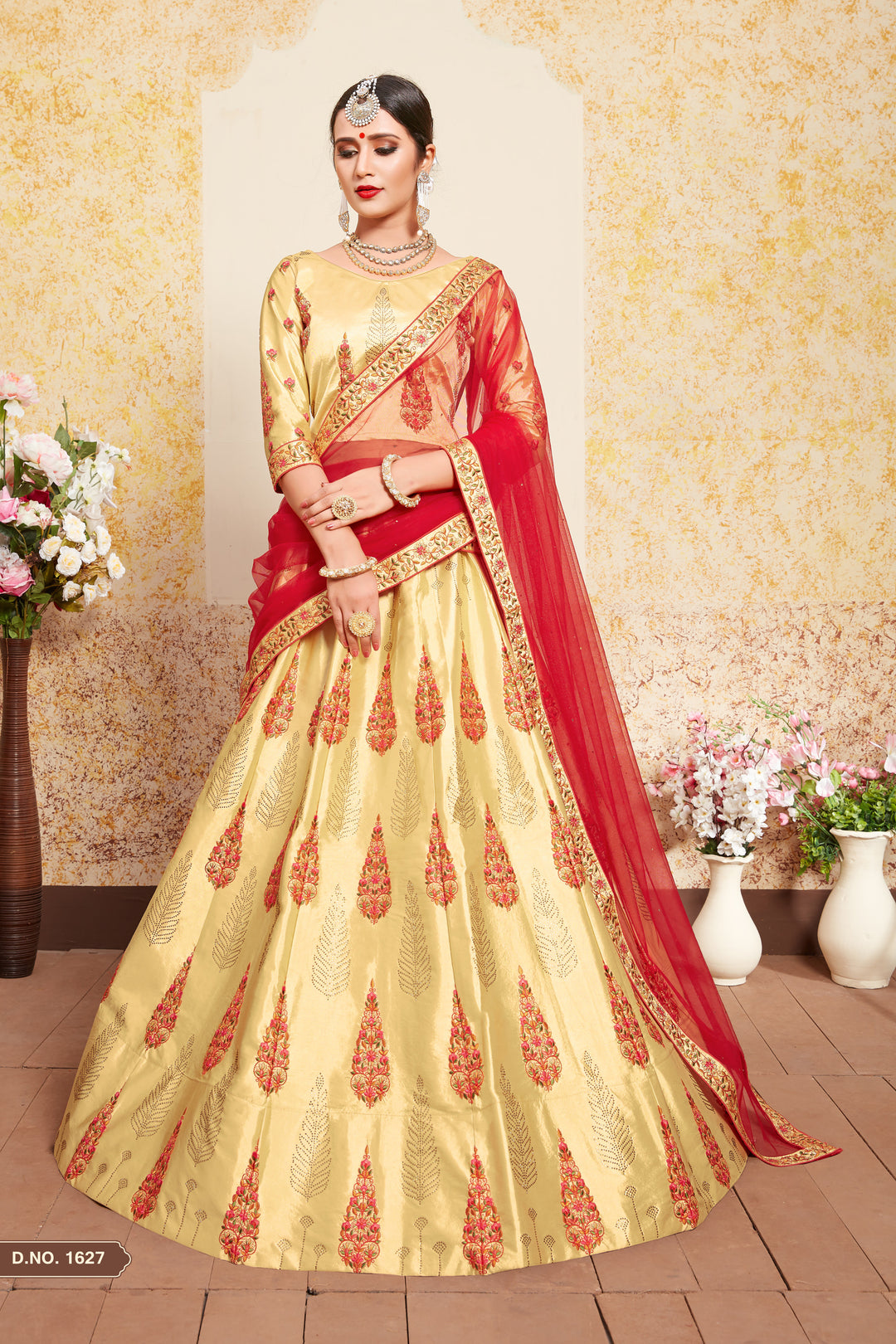 Elegant Satin Lehenga with Embroidered Blouse | Wedding Lehenga