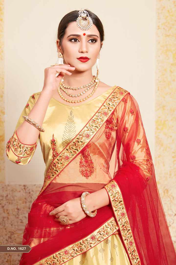 Elegant Satin Lehenga with Embroidered Blouse | Wedding Lehenga