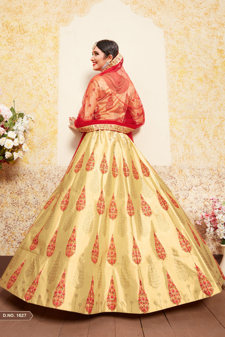 Elegant Satin Lehenga with Embroidered Blouse | Wedding Lehenga