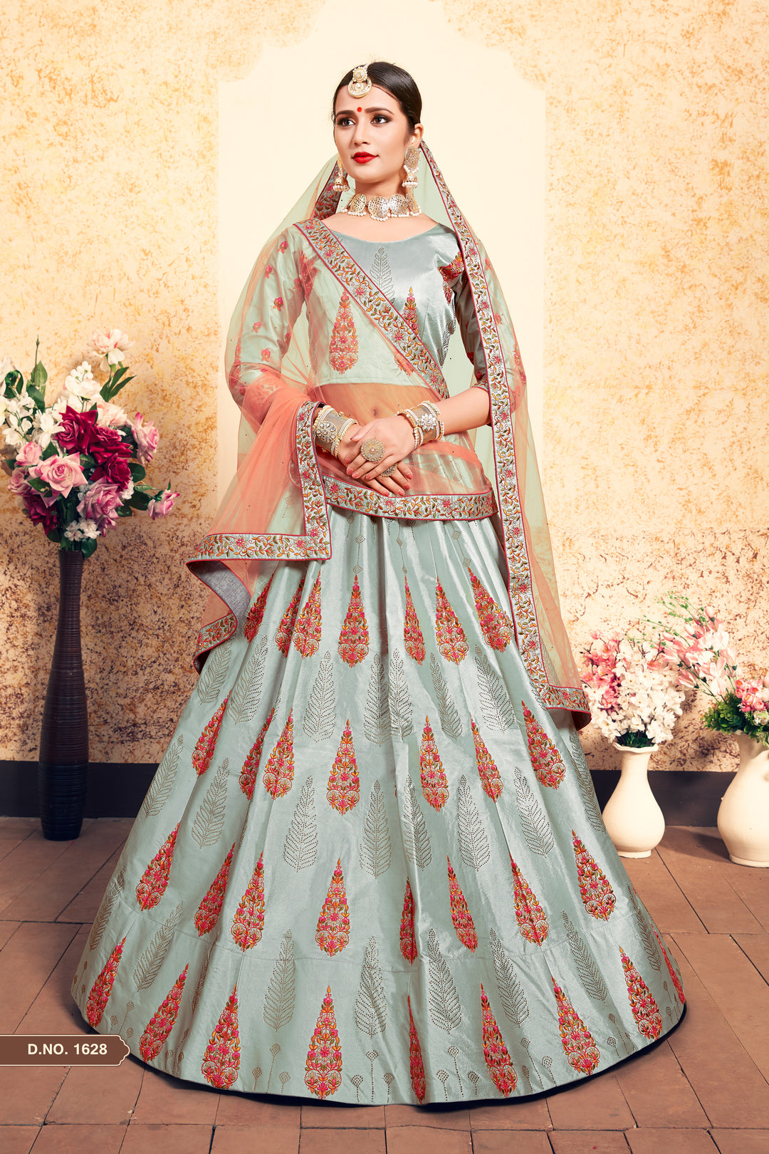 Elegant Satin Lehenga with Embroidered Blouse | Wedding Lehenga