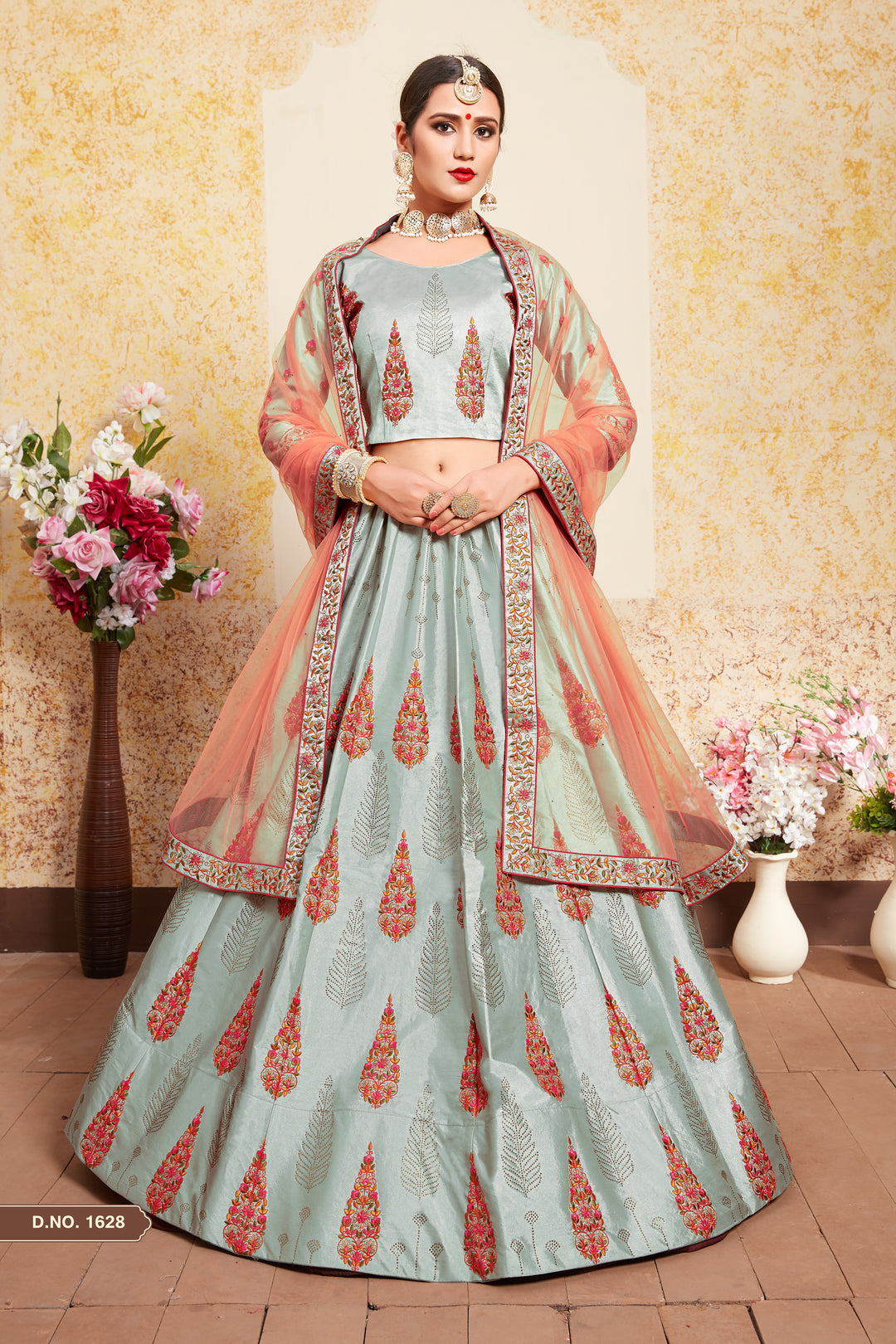 Elegant Satin Lehenga with Embroidered Blouse | Wedding Lehenga