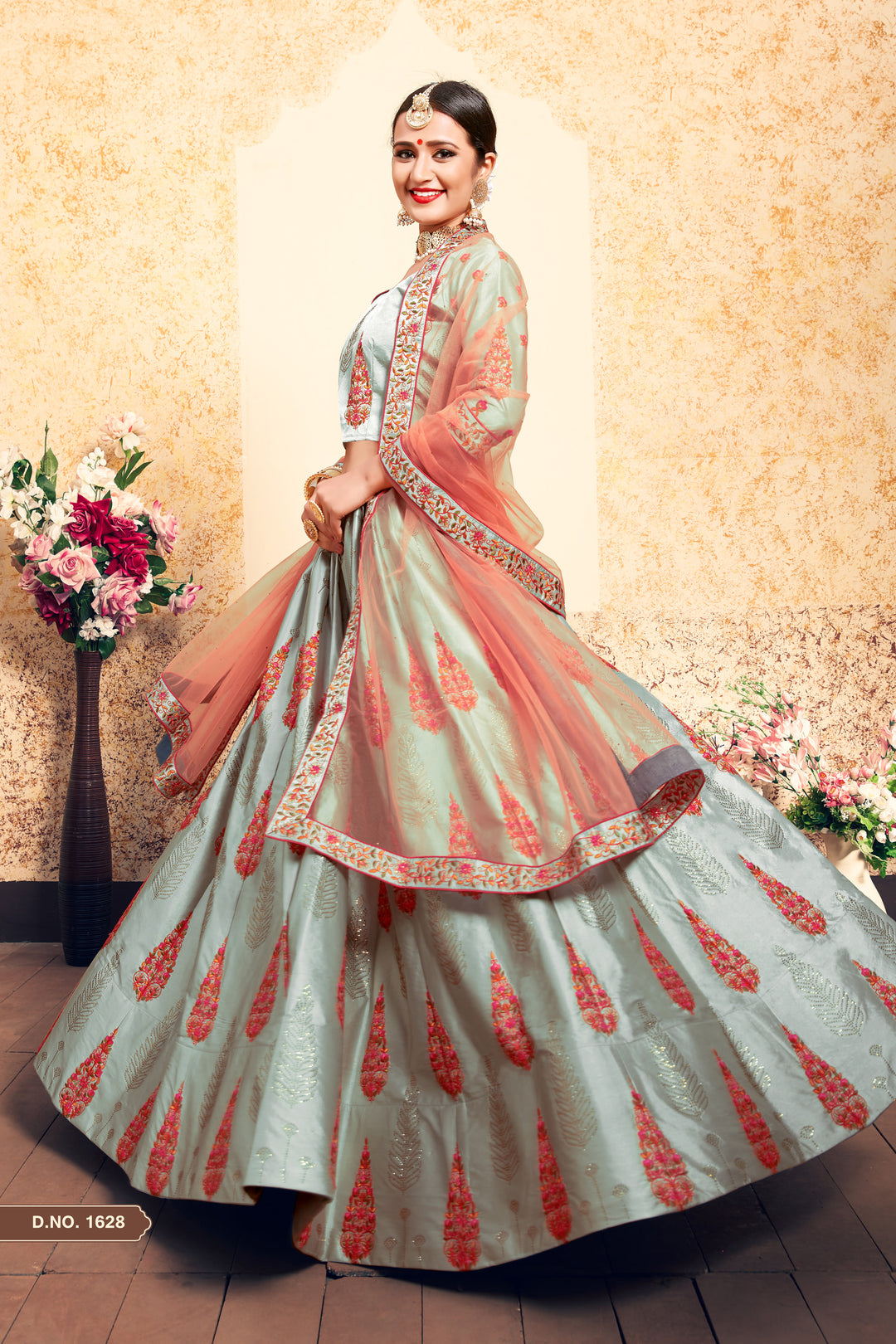 Elegant Satin Lehenga with Embroidered Blouse | Wedding Lehenga