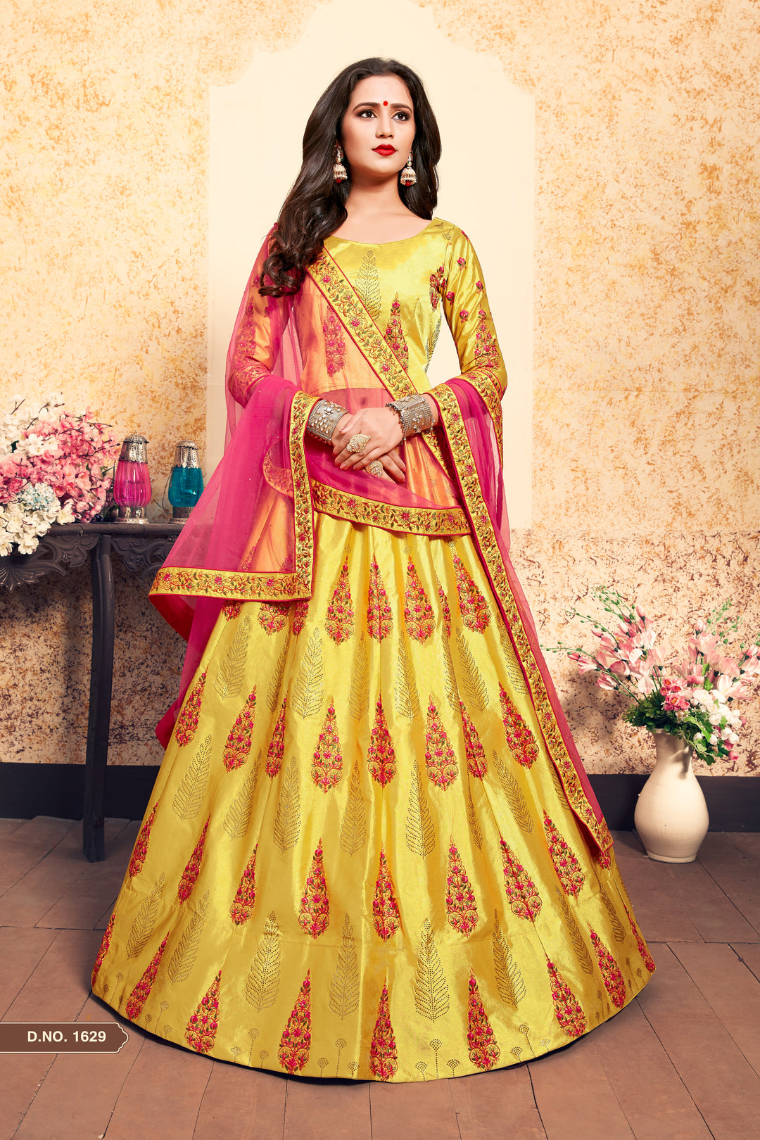 Elegant Satin Lehenga with Embroidered Blouse | Wedding Lehenga