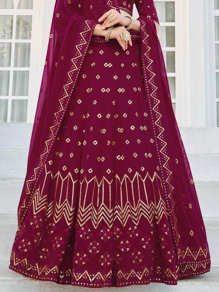 Gorgeous georgette lehenga for women in deep pink, perfect for weddings.