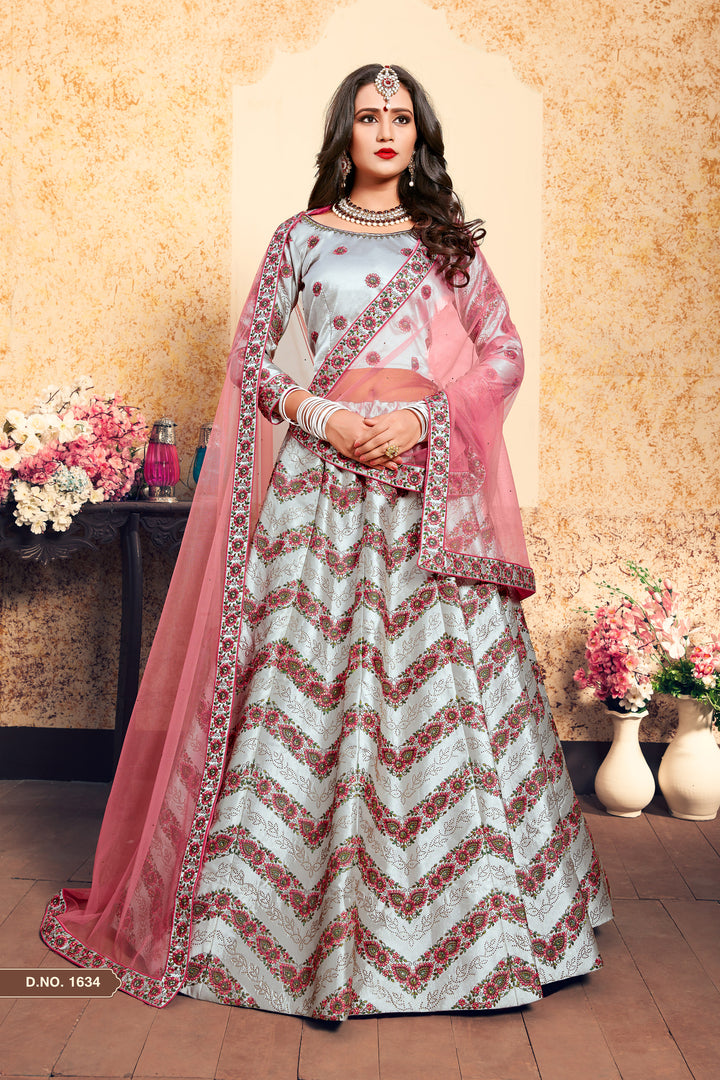 Satin Embroidered Lehenga with Blouse | Wedding Lehenga for Women