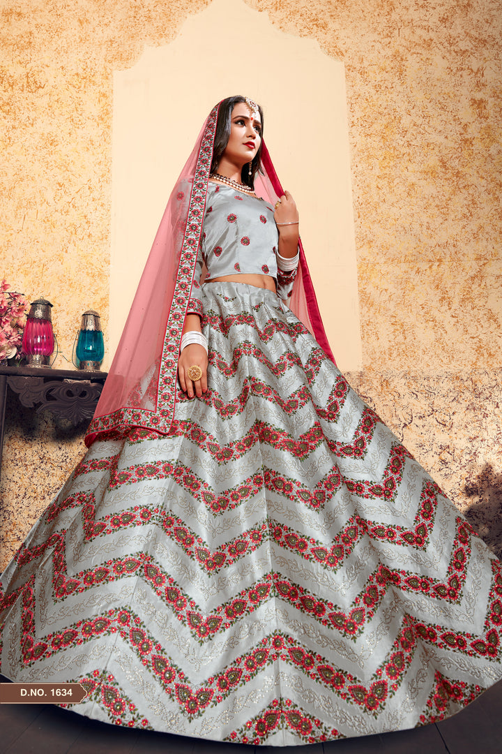 Satin Embroidered Lehenga with Blouse | Wedding Lehenga for Women