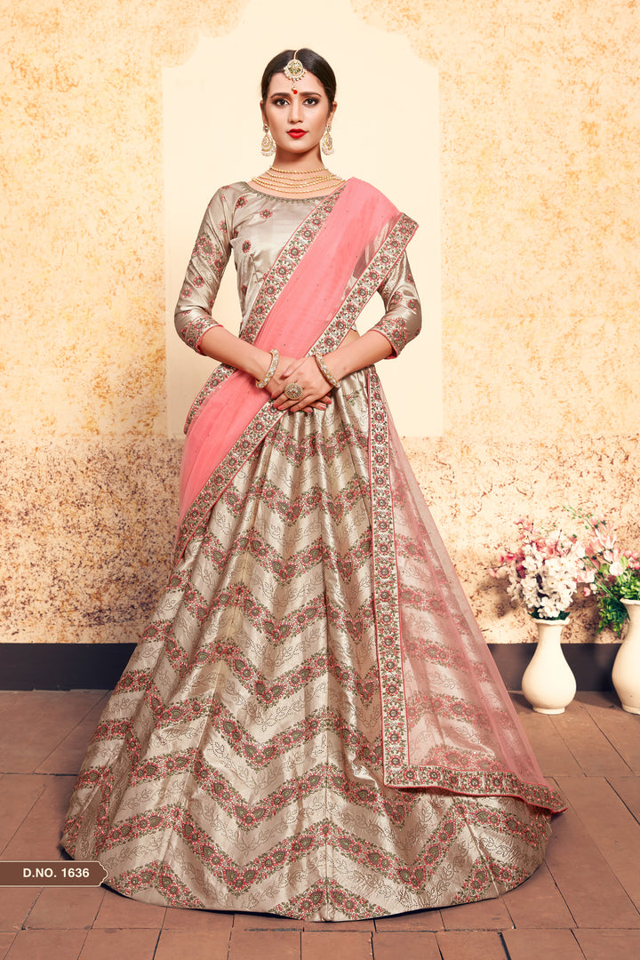 Satin Embroidered Lehenga with Blouse | Wedding Lehenga for Women