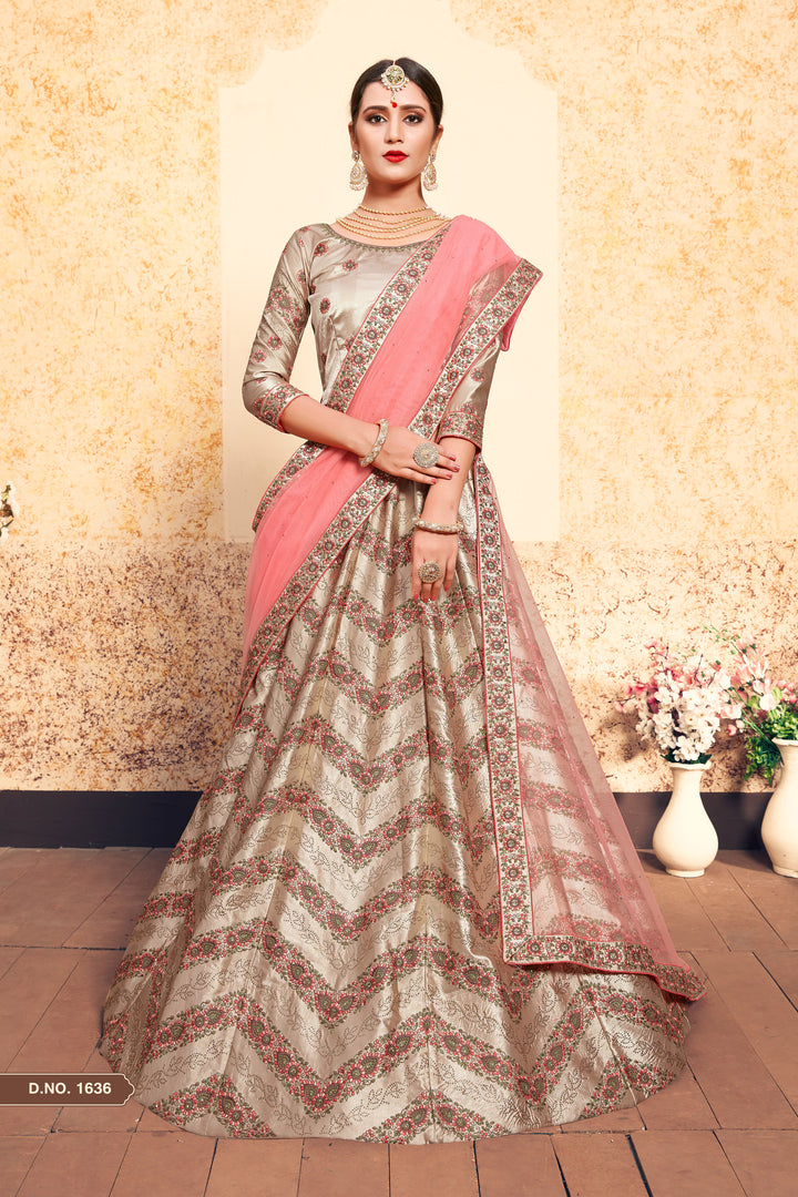 Satin Embroidered Lehenga with Blouse | Wedding Lehenga for Women