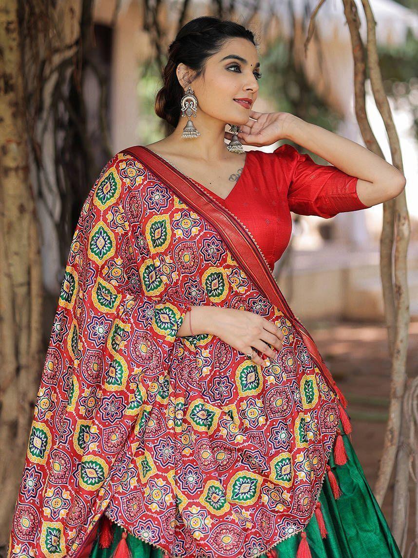 Green Patola Print Lehenga | Perfect for Garba & Cultural Programs