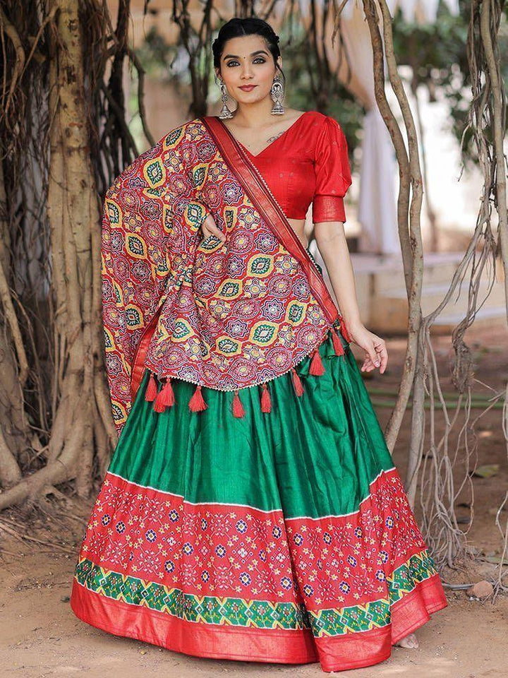 Green Patola Print Lehenga | Perfect for Garba & Cultural Programs