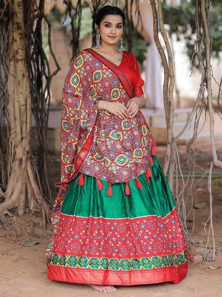 Green Patola Print Lehenga | Perfect for Garba & Cultural Programs