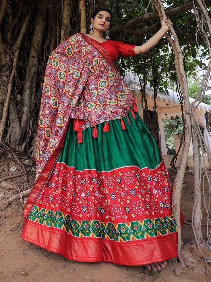 Green Patola Print Lehenga | Perfect for Garba & Cultural Programs