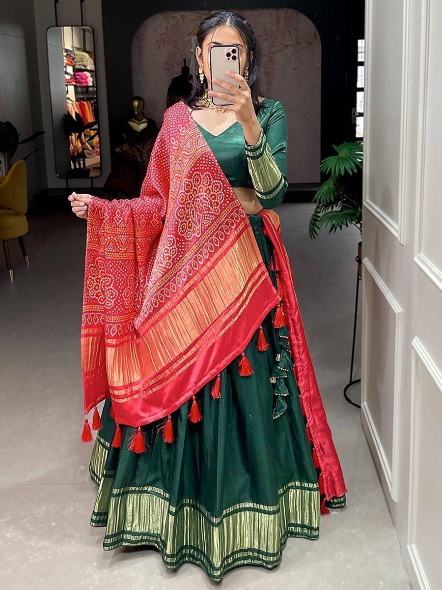 Luxurious Green Lehenga | Gaji Silk with Digital Pichwai Bandhani Dupatta