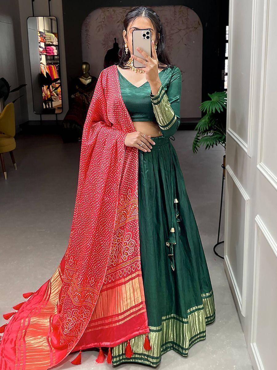 Luxurious Green Lehenga | Gaji Silk with Digital Pichwai Bandhani Dupatta