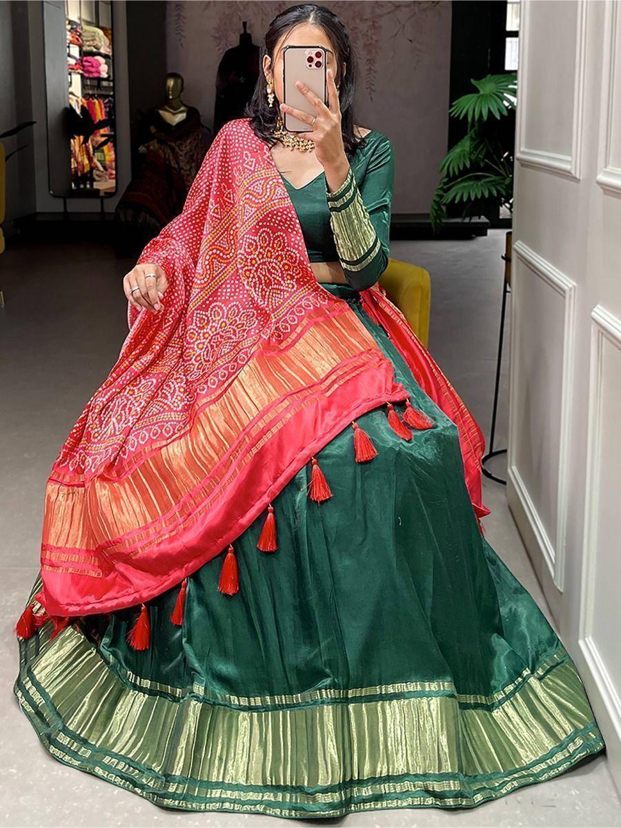 Luxurious Green Lehenga | Gaji Silk with Digital Pichwai Bandhani Dupatta