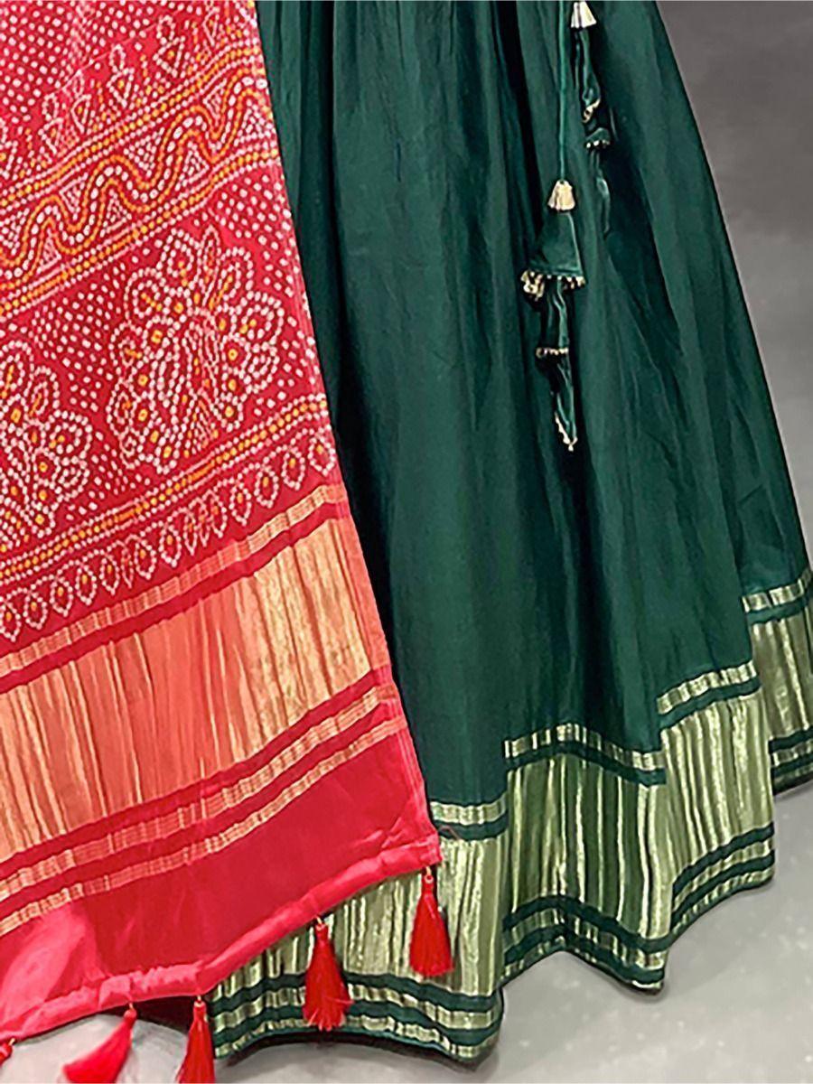 Luxurious Green Lehenga | Gaji Silk with Digital Pichwai Bandhani Dupatta