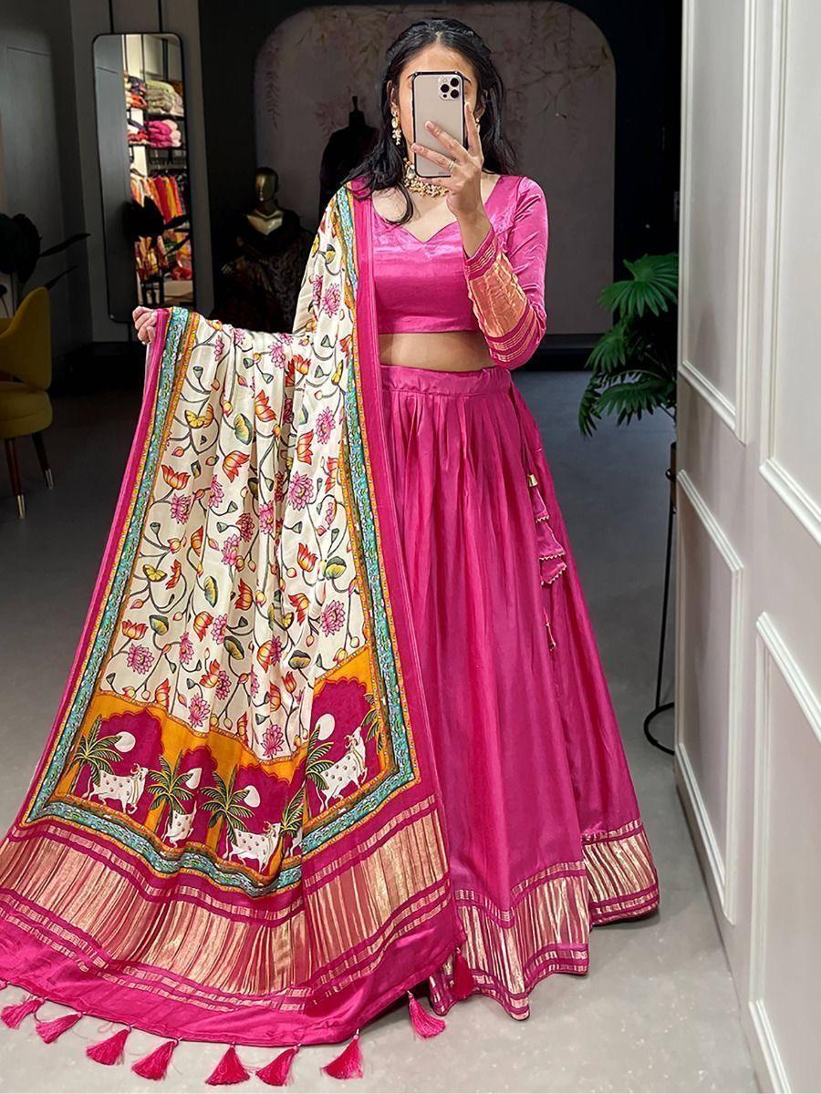 Beautiful Pink Gaji Silk Bridal Lehenga | Perfect for Weddings and Festivals