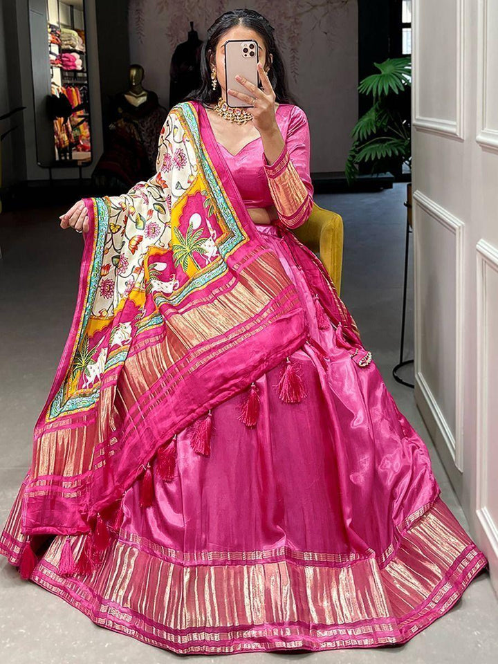 Beautiful Pink Gaji Silk Bridal Lehenga | Perfect for Weddings and Festivals