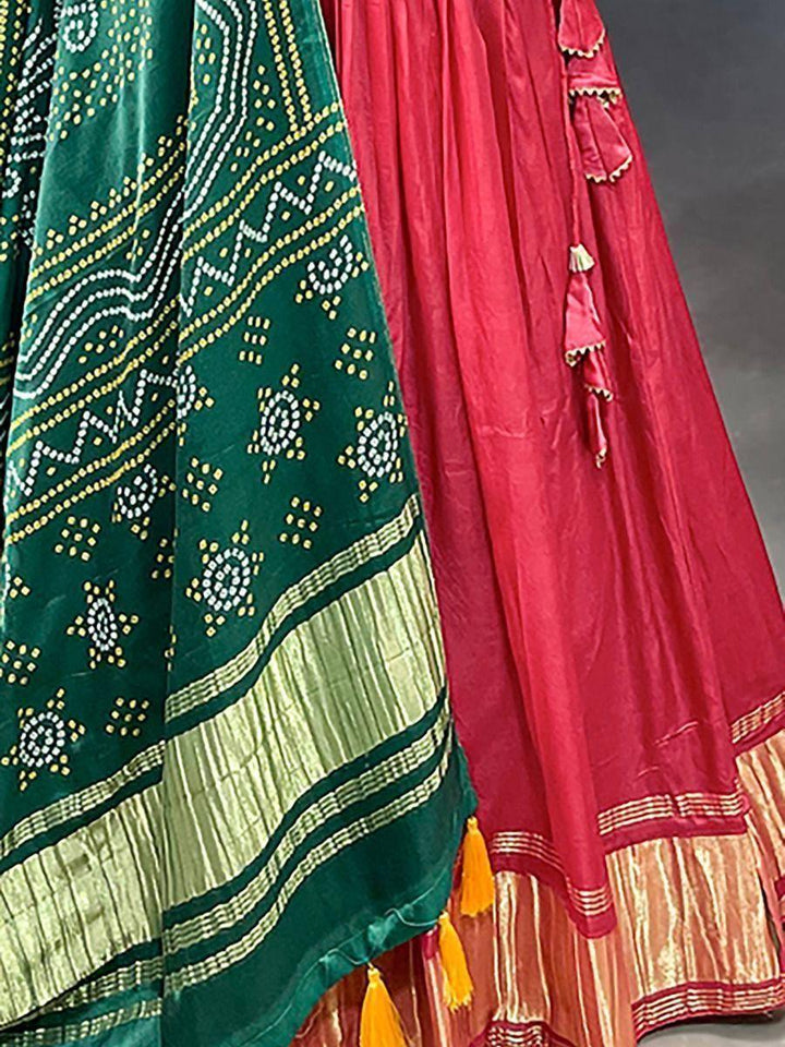 Classic Red Gaji Silk Lehenga | Traditional Lehenga Set with Bandhani Dupatta