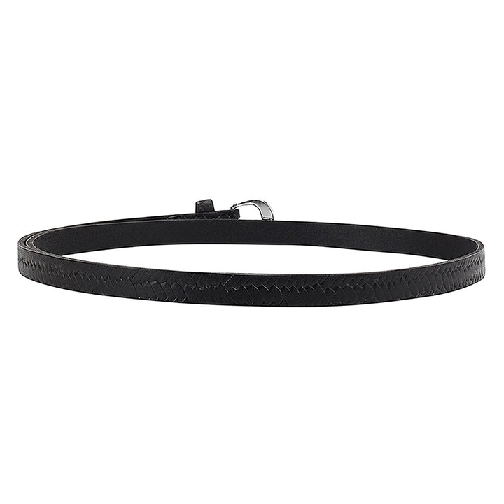 Black Embossed Women's Belt | Genuine Leather with Basket Weave Design