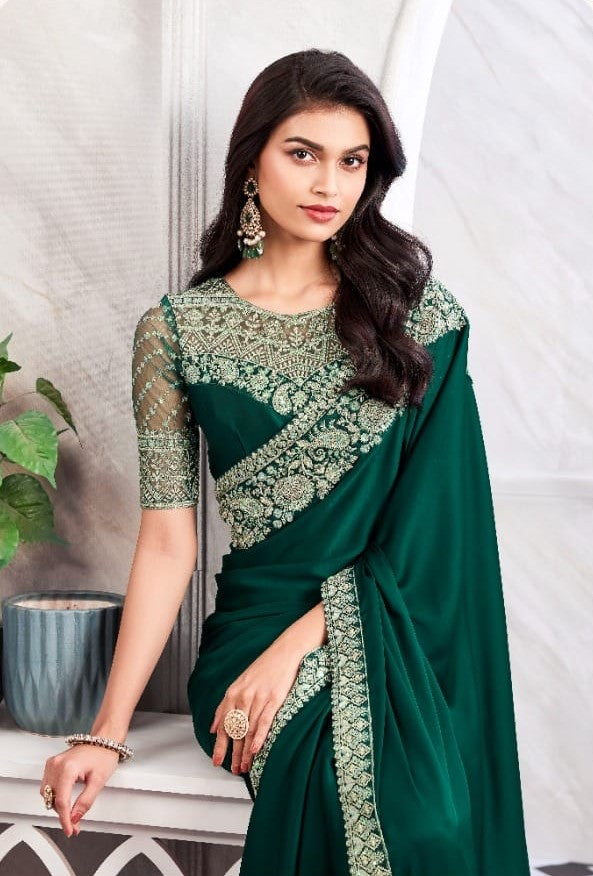 Rich Bottle Green Walnut Silk Saree | Designer Sadi for Celebrations