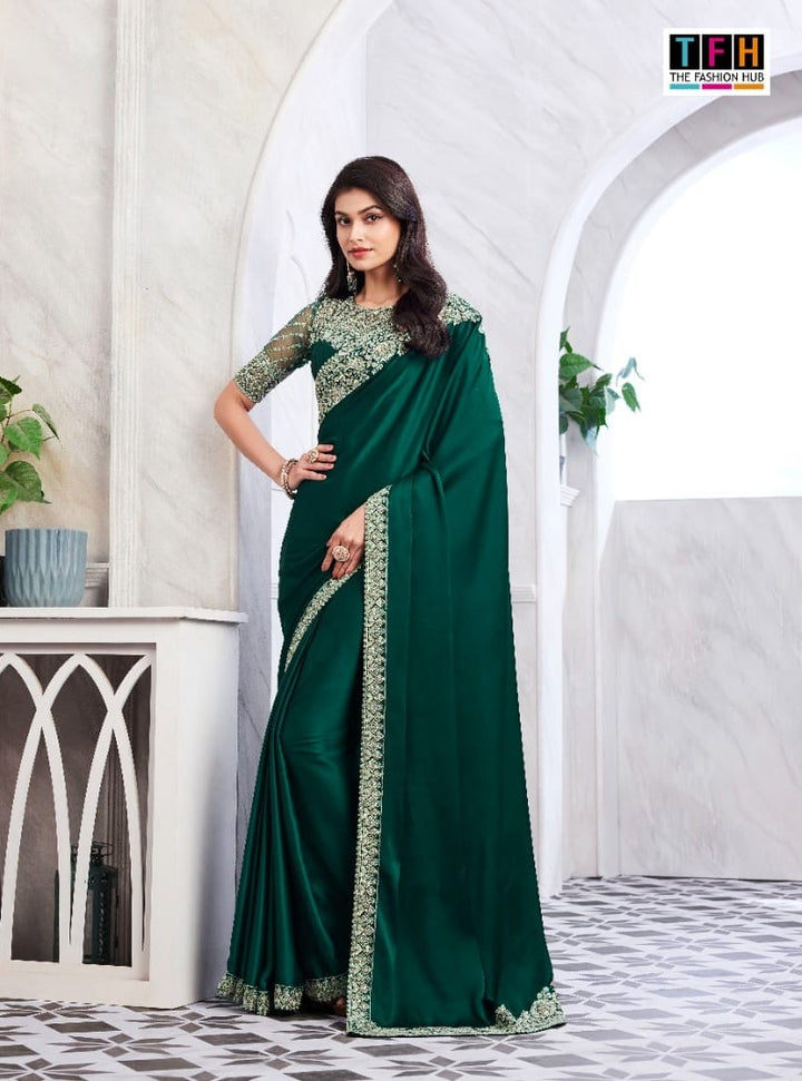 Rich Bottle Green Walnut Silk Saree | Designer Sadi for Celebrations