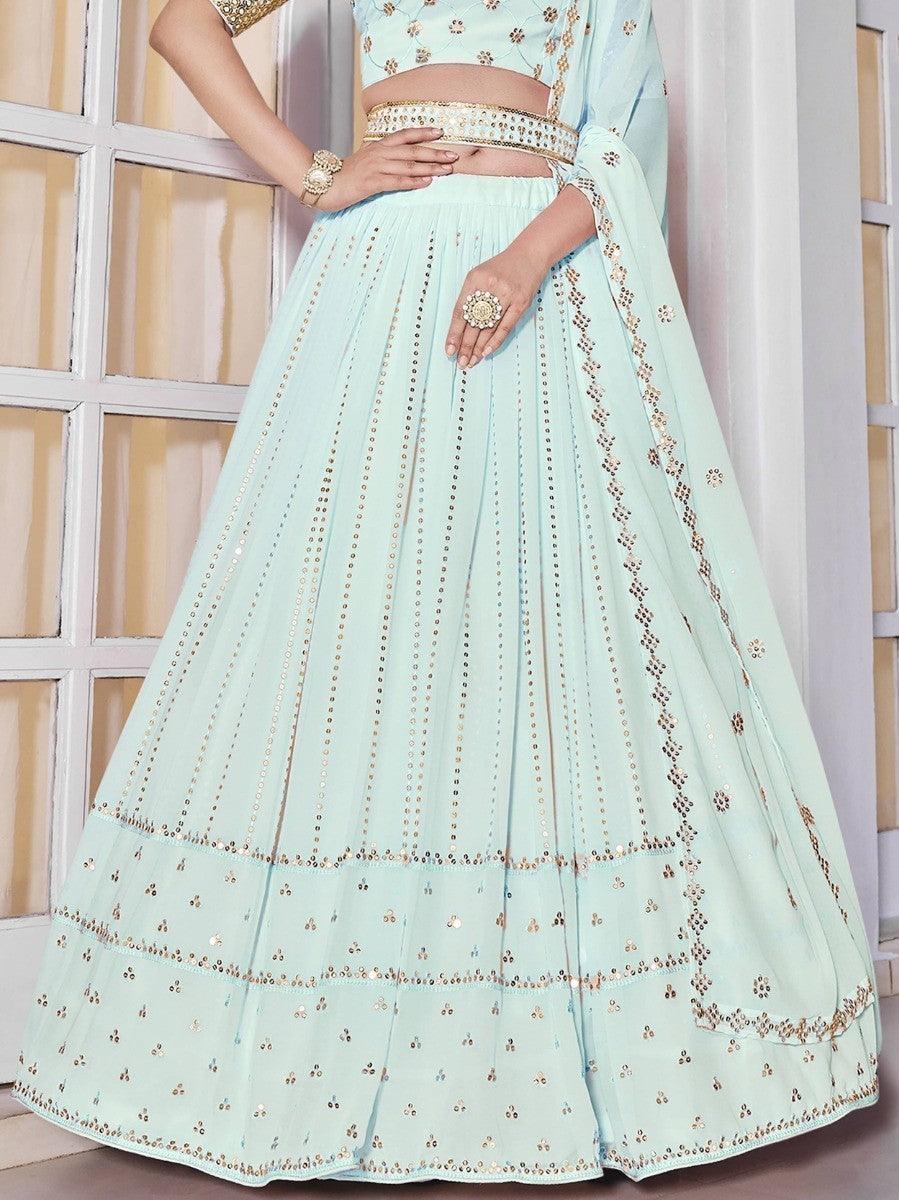 Traditional sky blue lehenga for weddings and special occasions.