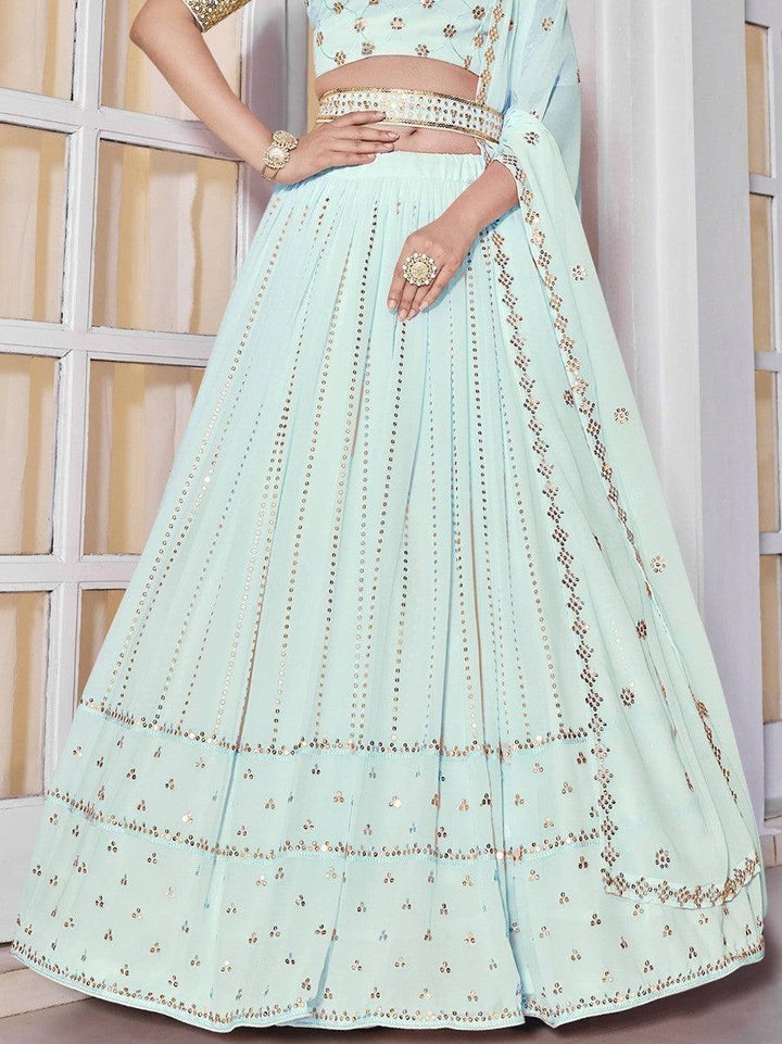 Traditional sky blue lehenga for weddings and special occasions.