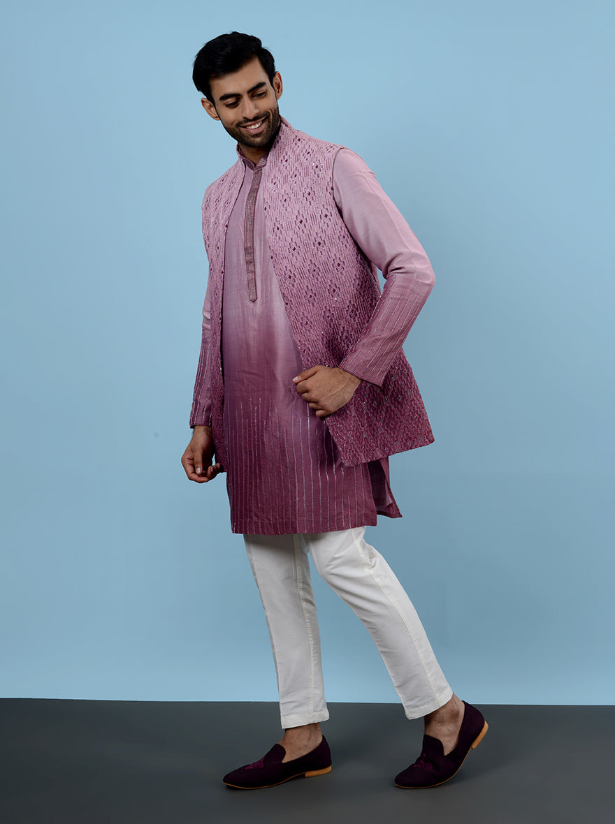 Trendy pink silk blend Indo Western for men, perfect for festive wear