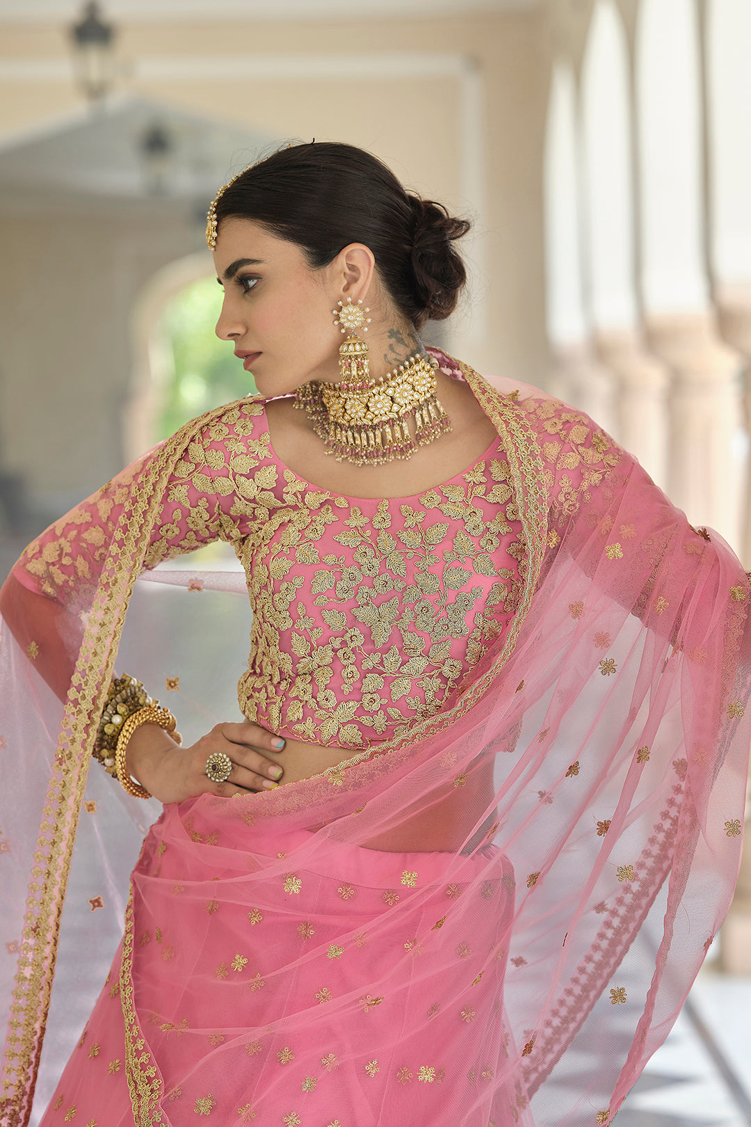 Designer Baby Pink Semi Stitched Lehenga | Soft Net with Blouse for Wedding