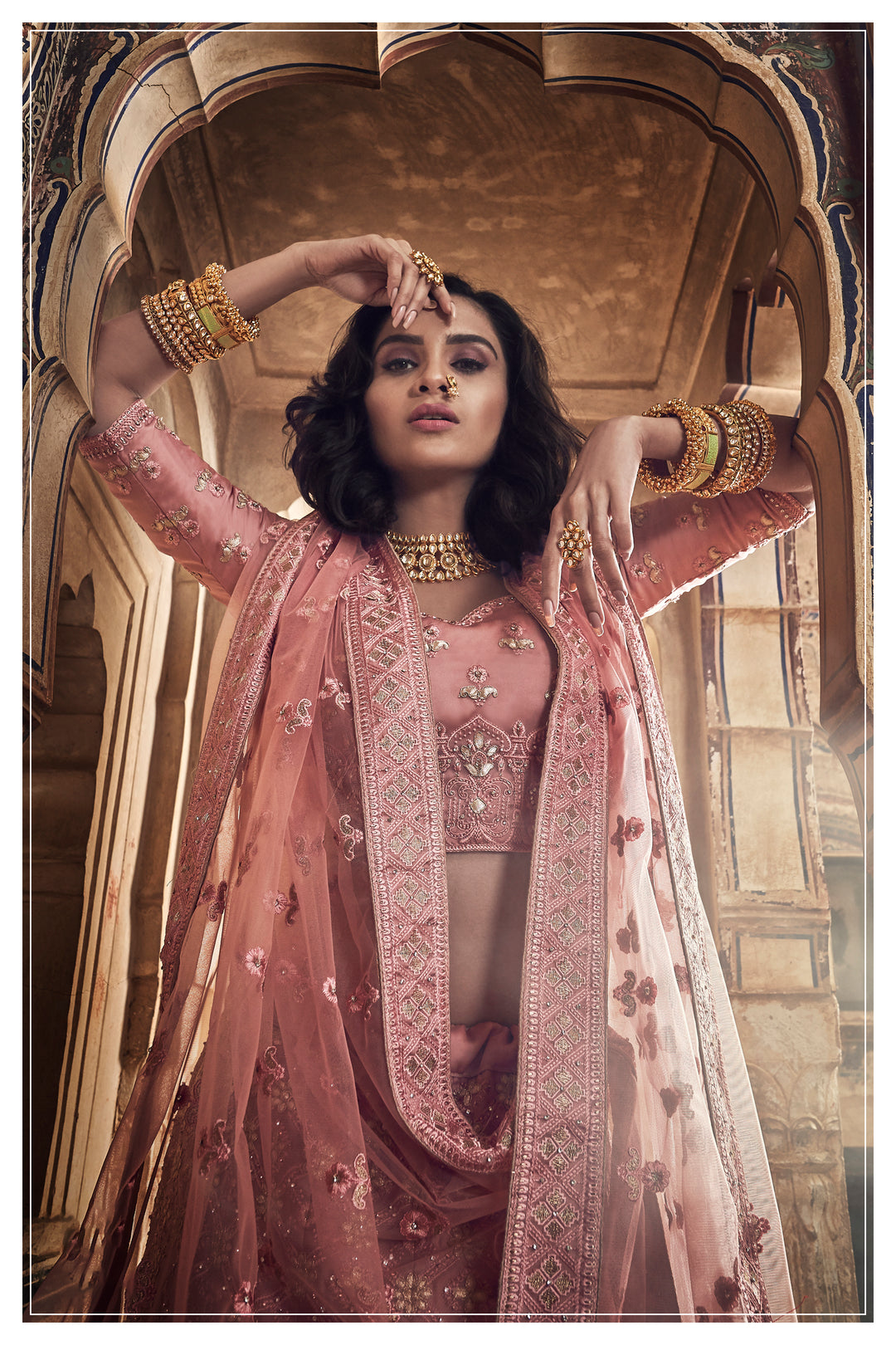 Designer Salmon Pink Lehenga Choli | Gota & Thread Work Outfit