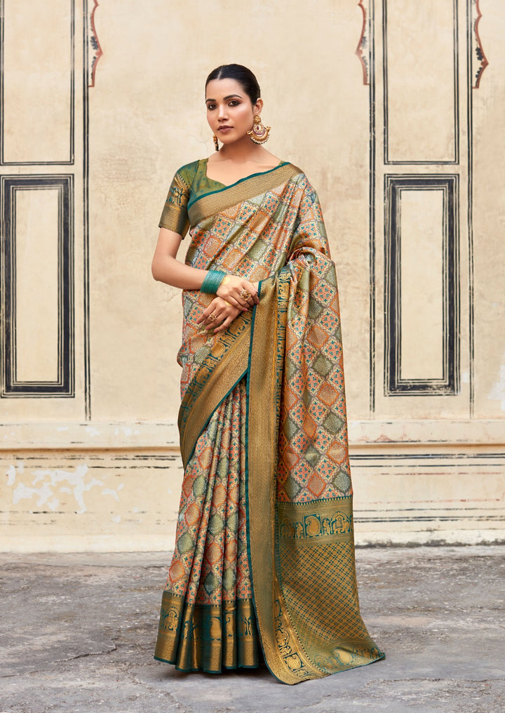 Handwoven Pattu silk saree paired with an unstitched blouse for elegance