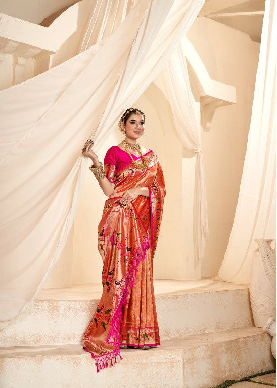 Soft Tissue Silk Saree with Weaving Design | Traditional Indian Sari