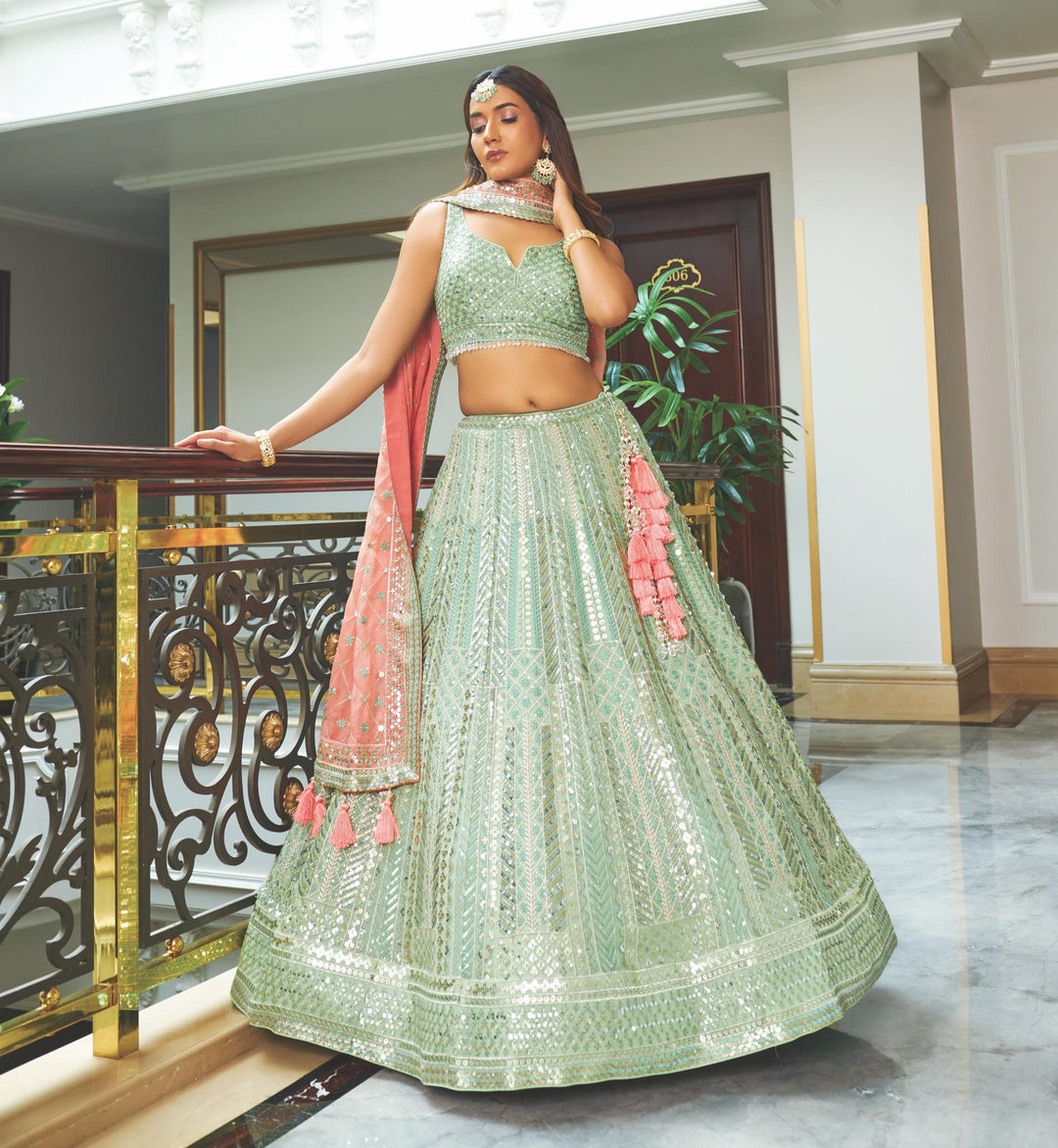 Stylish Pista Green Lehenga for Women | Perfect for Parties & Weddings