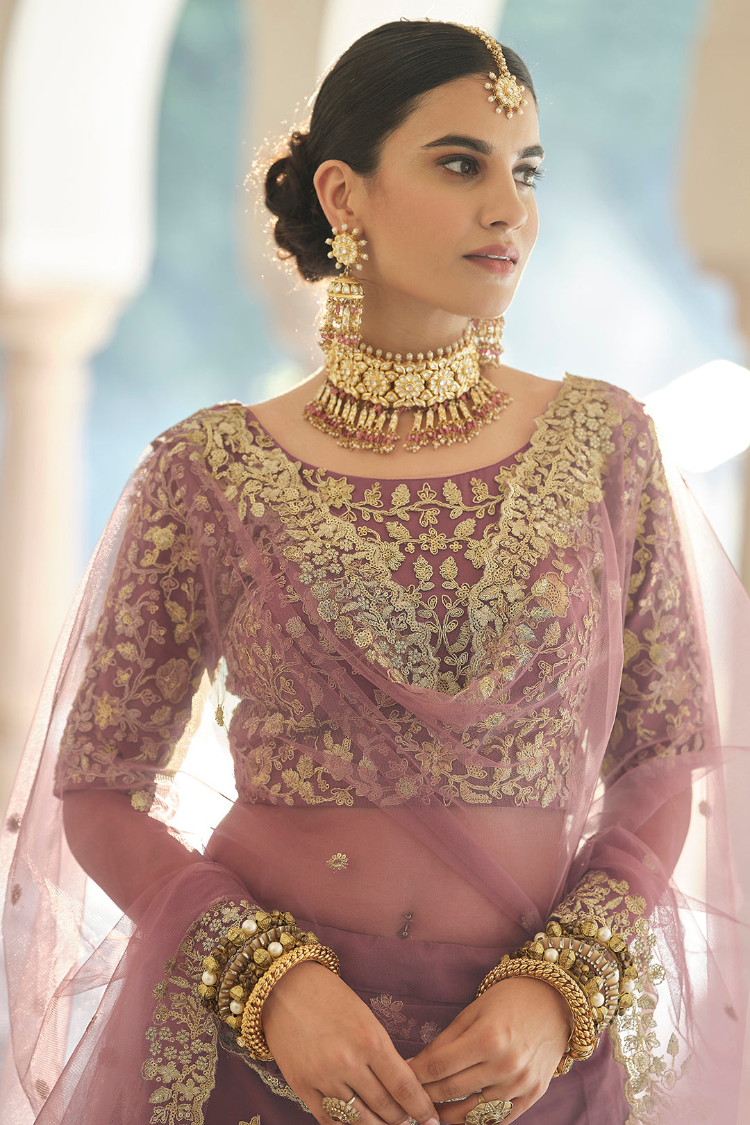 Elegant Mauve Lehenga Choli with Dori Work & Sequins | Bridal Lehenga