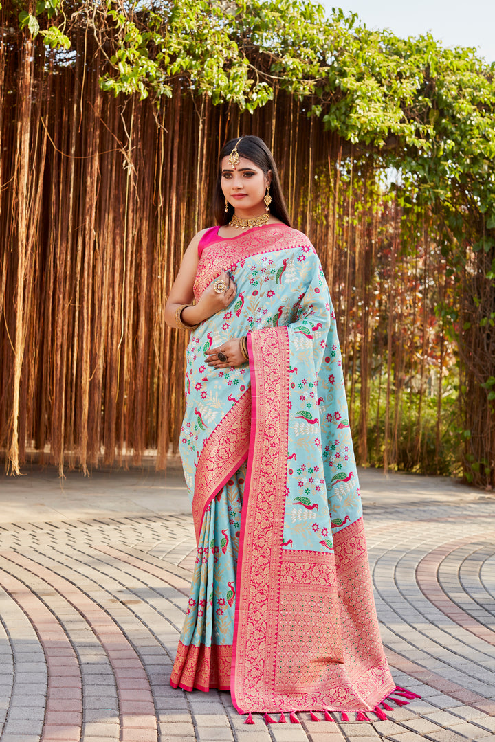 Elegant Off-White Kanjivaram Soft Silk Saree with beautiful patterns for bridal occasions.