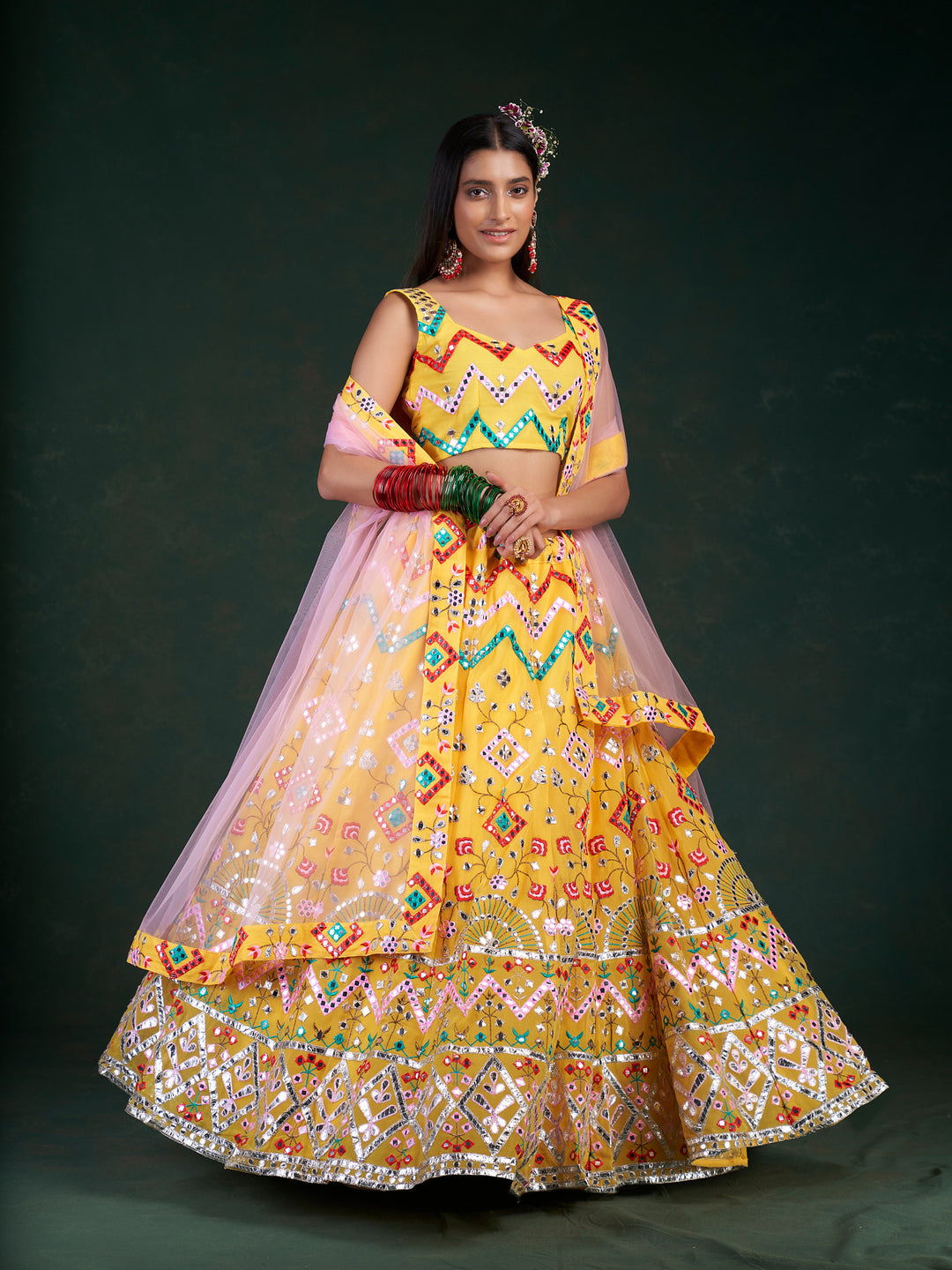 Bridal Party Wear Lehenga | Yellow Lehenga Choli for Women