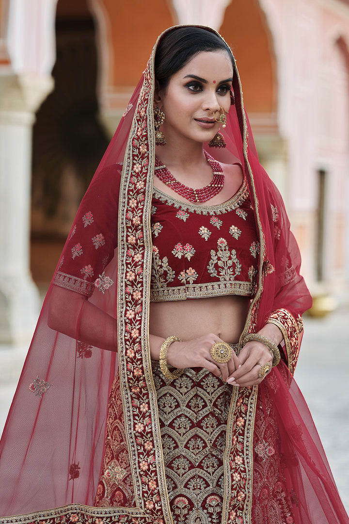 Velvet Lehenga Choli | Heavy Embroidered Bridal Wedding Wear Set