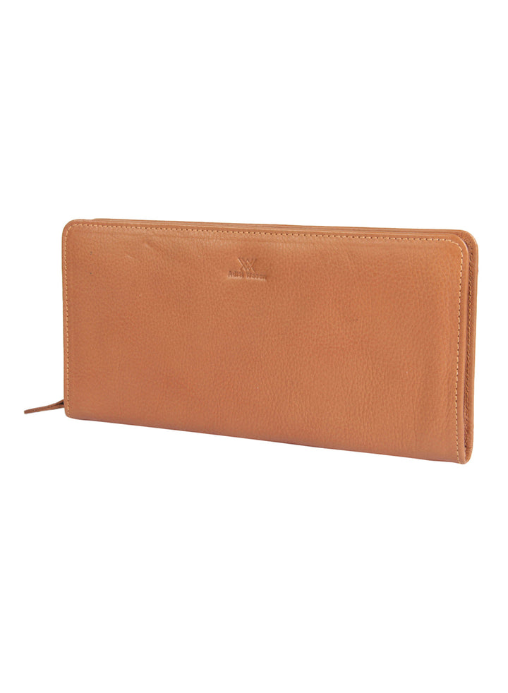 Genuine leather tan gusset clutch