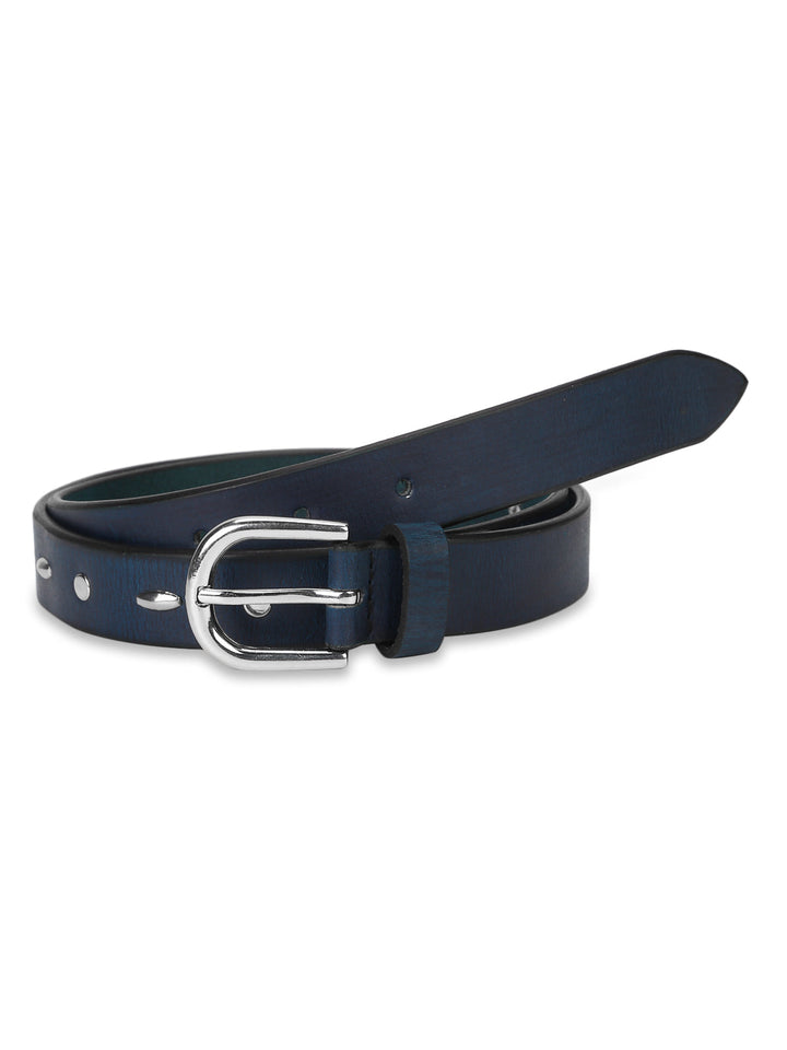 Women Casual Genuine Leather Belt | Blue Leather Belt with Chrome Buckle