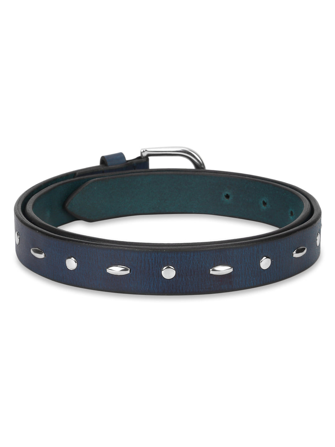 Women Casual Genuine Leather Belt | Blue Leather Belt with Chrome Buckle